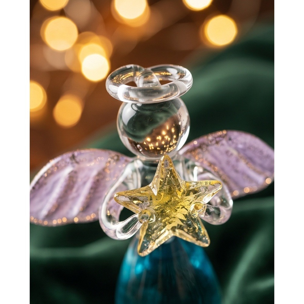 Michaels Hand Spun‎ Glass Angel Christmas Ornament Blue Pink Gold Star 422870